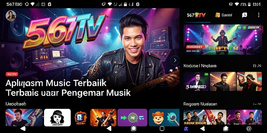 Tampilan antarmuka aplikasi 567TV dengan koleksi musik beragam.