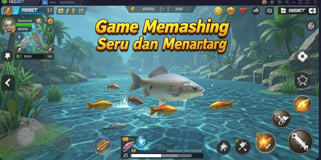 Tampilan gameplay <strong>988BET</strong> yang menampilkan aksi memancing yang intens.