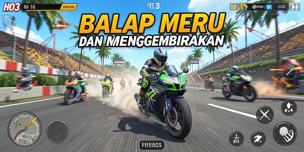 Gameplay mendebarkan di balap motor HO3 dengan tingkat kecepatan tinggi.
