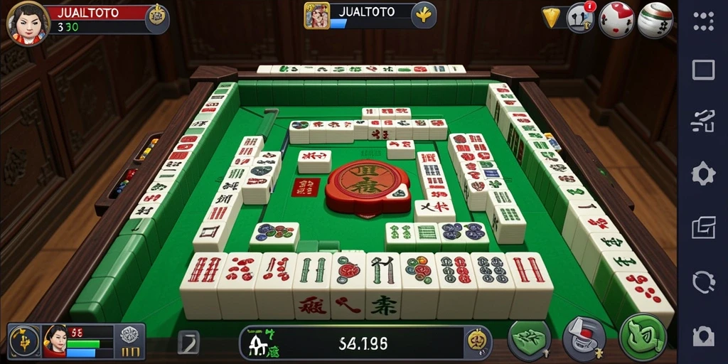 Screenshot gameplay JUALTOTO dengan ubin Mahjong yang menantang.