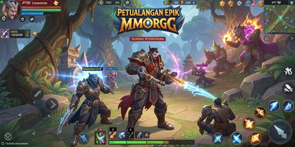 Screenshot gameplay PT707 menampilkan pertempuran seru dalam dunia MMORPG.
